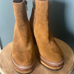 Steve Madden Leather Platform Ankle Boots in Chestnut Brown
